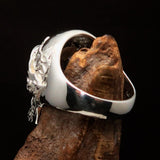 Excellent crafted Men's black 1% Runes Skull Outlaw Ring - Sterling Silver - BikeRing4u