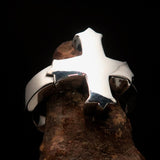 Excellent crafted minimalistic Coptic Cross Ring - mirror polished Sterling Silver - BikeRing4u