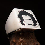 Excellent crafted Men's black Man with Beard Ring - Sterling Silver - BikeRing4u