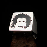 Excellent crafted Men's black Man with Beard Ring - Sterling Silver - BikeRing4u