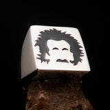 Excellent crafted Men's black Man with Beard Ring - Sterling Silver - BikeRing4u