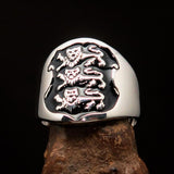 Excellent crafted Men's black 3 Lions Coat of Arms Ring - Sterling Silver - BikeRing4u