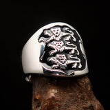 Excellent crafted Men's black 3 Lions Coat of Arms Ring - Sterling Silver - BikeRing4u