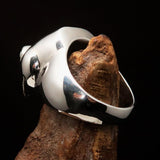 Perfectly crafted Men's grinning Frog Ring - shiny Sterling Silver - BikeRing4u
