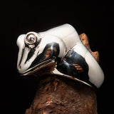Perfectly crafted Men's grinning Frog Ring - shiny Sterling Silver - BikeRing4u