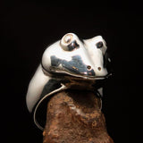 Perfectly crafted Men's grinning Frog Ring - shiny Sterling Silver - BikeRing4u