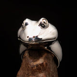 Perfectly crafted Men's grinning Frog Ring - shiny Sterling Silver - BikeRing4u