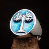 Excellent crafted Men's blue oval Tree of Life Ring - Sterling Silver - BikeRing4u
