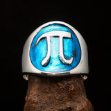 Excellent crafted Men's blue Greek Letter PI Ring - Sterling Silver - BikeRing4u