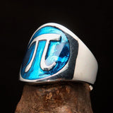 Excellent crafted Men's blue Greek Letter PI Ring - Sterling Silver - BikeRing4u
