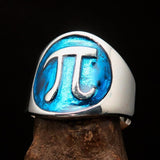 Excellent crafted Men's blue Greek Letter PI Ring - Sterling Silver - BikeRing4u