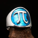 Excellent crafted Men's blue Greek Letter PI Ring - Sterling Silver - BikeRing4u