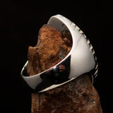 Ancient Men's Christian Monogram Cross Ring blue Chi Rho XP - Sterling Silver - BikeRing4u