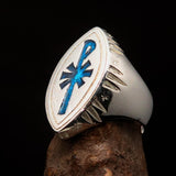 Ancient Men's Christian Monogram Cross Ring blue Chi Rho XP - Sterling Silver - BikeRing4u