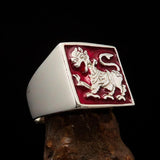 Perfectly crafted Men's red Sinhalese Lion Ring - Sterling Silver - BikeRing4u