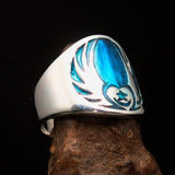 Excellent crafted Men's Claddagh Ring blue winged heart Star Moon - Sterling Silver - BikeRing4u