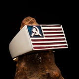 Perfectly crafted Men's Flag Ring United States of Communist - Sterling Silver - BikeRing4u