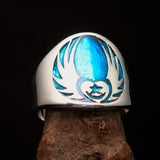 Excellent crafted Men's Claddagh Ring blue winged heart Star Moon - Sterling Silver - BikeRing4u