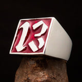 Excellent crafted Men's red lucky Number 13 Ring - Sterling Silver - BikeRing4u