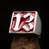 Excellent crafted Men's red lucky Number 13 Ring - Sterling Silver - BikeRing4u