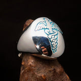 Excellent crafted Men's Blue Medical Doctor Seal Ring - Sterling Silver - BikeRing4u