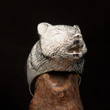Perfectly crafted Men's howling Wolf Ring - shiny Sterling Silver - BikeRing4u