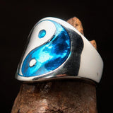 Excellent crafted Men's blue Yin Yang Ring - Sterling Silver - BikeRing4u