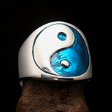Excellent crafted Men's blue Yin Yang Ring - Sterling Silver - BikeRing4u