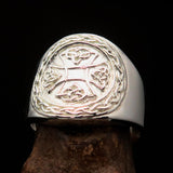 Excellent crafted ancient Celtic Birgit's Cross Ring - Mirror Polished Sterling Silver - BikeRing4u
