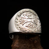 Excellent crafted ancient Celtic Birgit's Cross Ring - Mirror Polished Sterling Silver - BikeRing4u