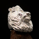 Huge Excellent crafted Men's Male Lion Ring - Mirror Polished Sterling Silver - BikeRing4u