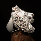 Huge Excellent crafted Men's Male Lion Ring - Mirror Polished Sterling Silver - BikeRing4u