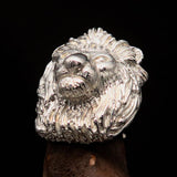 Huge Excellent crafted Men's Male Lion Ring - Mirror Polished Sterling Silver - BikeRing4u