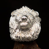 Huge Excellent crafted Men's Male Lion Ring - Mirror Polished Sterling Silver - BikeRing4u