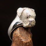 Perfectly crafted Men's Boxer Dog Ring - shiny Sterling Silver - BikeRing4u