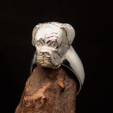 Perfectly crafted Men's Boxer Dog Ring - shiny Sterling Silver - BikeRing4u