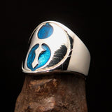 Excellent crafted ancient Men's blue Labrys double Axe Ring - Sterling Silver - BikeRing4u