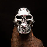 Excellent crafted Men's Devil Skull Ring 666 on Forehead - Sterling Silver - BikeRing4u