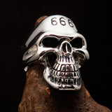 Excellent crafted Men's Devil Skull Ring 666 on Forehead - Sterling Silver - BikeRing4u