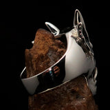Excellent crafted Men's horned Devil Ring - Antiqued Sterling Silver - BikeRing4u