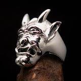 Excellent crafted Men's horned Devil Ring - Antiqued Sterling Silver - BikeRing4u