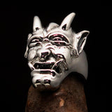 Excellent crafted Men's horned Devil Ring - Antiqued Sterling Silver - BikeRing4u