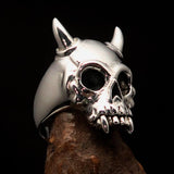 Excellent crafted Men's Biker Ring horned Devil Skull - Sterling Silver 925 - BikeRing4u