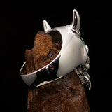 Excellent crafted Men's Biker Ring horned Devil Skull - Sterling Silver 925 - BikeRing4u