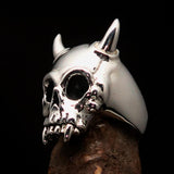 Excellent crafted Men's Biker Ring horned Devil Skull - Sterling Silver 925 - BikeRing4u