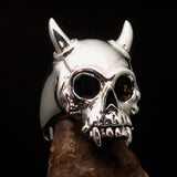Excellent crafted Men's Biker Ring horned Devil Skull - Sterling Silver 925 - BikeRing4u