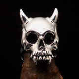 Excellent crafted Men's Biker Ring horned Devil Skull - Sterling Silver 925 - BikeRing4u