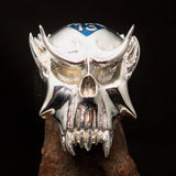 Excellent crafted Men's Vampire Skull Ring Blue Diamond 13 - Sterling Silver - BikeRing4u