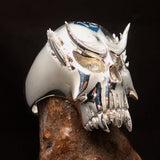 Excellent crafted Men's Vampire Skull Ring Blue Diamond 13 - Sterling Silver - BikeRing4u