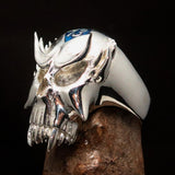 Excellent crafted Men's Vampire Skull Ring Blue Diamond 13 - Sterling Silver - BikeRing4u
